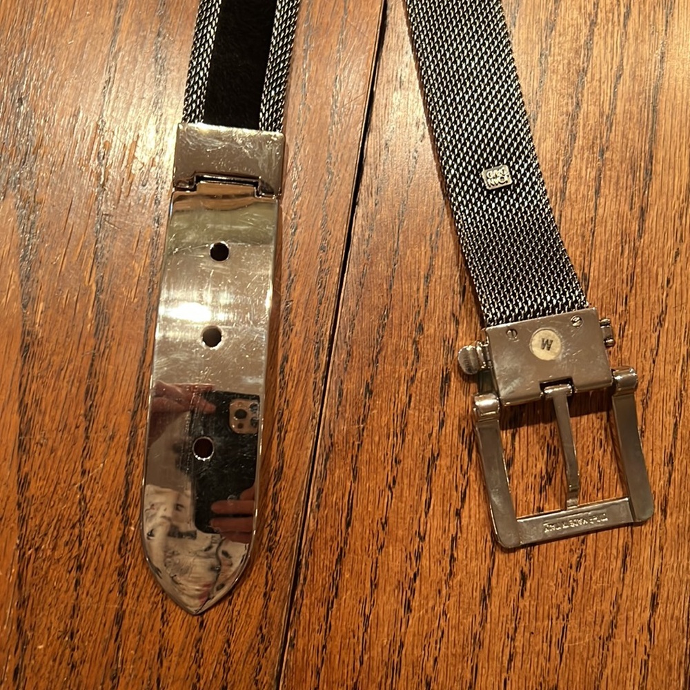 Joan & David Black Calf Hair And Silver Mesh Belt Size M